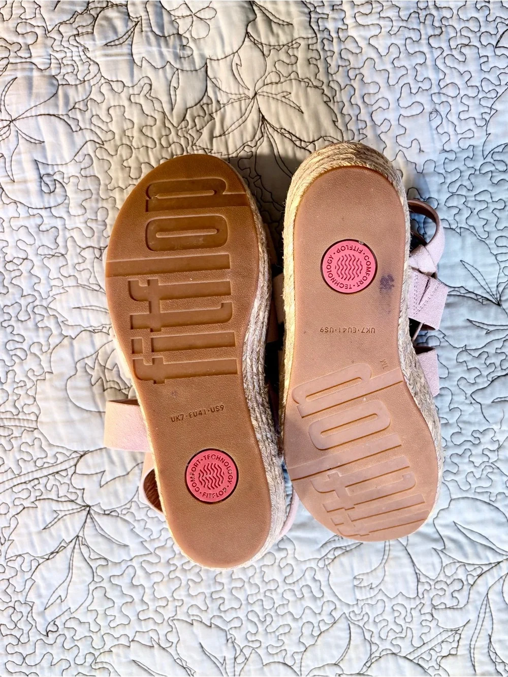 FitFlop Eloise  Blush Pink Suede Strappy Espadrille Platform Wedge Sandals~9❤️